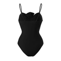Classic black one-piece swimsuit with slim straps and twisted ruched bust detail - Y187 Black Swimsuit / S
