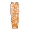 Orange and cream geometric print sarong skirt with twist waist and asymmetric hem - One Size / Yellow Tropical Print Skirt