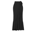 Vintage high waist black wrap skirt with ruffle details and waist tie closure - Y209 Black Dress / One Size