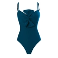 Dark teal one-piece swimsuit with front bow knot detail and adjustable straps - Y187 Peacock Blue Swimsuit / S