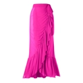 Hot pink ruffled mesh wrap skirt for swimwear with asymmetrical layered design - Y209 Rose Pink Dress / One Size