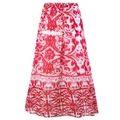 Women's A-line long skirt with red baroque print and elastic waist in light chiffon - XL / Beach Dress / Rose Red