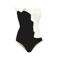 Maillot de bain une pièce noir et crème avec détail en mesh à volants sur l'épaule - XL / Noir et Blanc