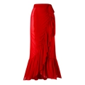 Elegant red chiffon wrap skirt with ruffled hem for a stylish vacation beach look - One Size / Bottoms / Red