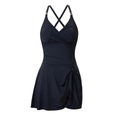 Black high-stretch one-piece swimsuit with mesh V-neck and decorative metal rings - Black (3105)