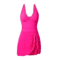 Hot pink mesh V-neck one-piece swimsuit with wrap skirt and knot detail in high-stretch fabric - Rose Pink (3107)