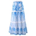 Three-piece bikini set long maxi skirt with blue and white tropical parrot pattern - One Size / Beach Dress / Blue