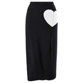 Black high-waisted bikini cover-up skirt featuring side slit and white heart patchwork - M / Beach Dress / Black