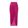 Three-piece bikini set with high-waist fuchsia mesh skirt featuring side knot details - L / Beach Dress / Rose Red