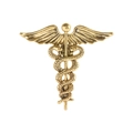 Spilla Caduceo dorata con ali dettagliate e serpenti in rilievo su sfondo bianco puro - Stile Caduceo Dorato (QHXZ3283)