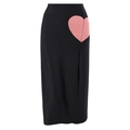Three-piece bikini set mesh skirt in black with a large pink heart detail and side slit - M / Beach Dress / Pink