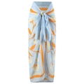 Three-piece bikini set light blue floral mesh sarong wrap with orange trim detail - One Size / Beach Dress / Blue