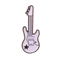 Detail of white enamel electric guitar brooch with black star pattern and sharp outlines - White Guitar Style (SXZ394)