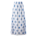 Bohemian white maxi skirt with blue evil eye pattern and comfortable elastic waistband - One Size / Beach Dress / White