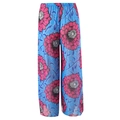 French vintage wide-leg bikini cover-up pants with pink floral print in blue color - One Size / Wide Leg Pants / Blue