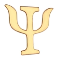 Poliertes goldenes Psi-Symbol Metall-Anstecker auf sauberem weißem Hintergrund - Goldenes Psi-Symbol-Stil (xz7484)