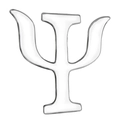 Detailansicht einer silbernen Psi-Psychologie-Brosche mit polierter Spiegeloberfläche - Silbernes Psi-Symbol-Stil (xz7485)