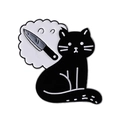 Cartoon black cat enamel pin with knife thought bubble and silver metal edges - Qhxz3738