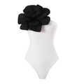 White one-shoulder swimsuit featuring a large 3D black flower on the shoulder - S / Top And Bottom / White