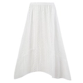 Elegant white floral lace maxi skirt with handkerchief hem and elastic waist - One Size / Bottoms / White