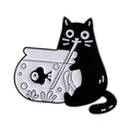 Minimalistische Emaille-Anstecknadel mit schwarzer Katze und Fischglas-Motiv - Katze Starrt Auf Aquarium Stil (QHXZ3745)