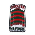 Classic red and green striped sweater enamel pin badge with 'Sweater Weather' text art - Red and Green Sweater Style (QHXZ4157)