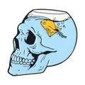 Skeleton skull fishbowl enamel pin with yellow goldfish and blue metal finish - Skull Fish Tank Style (XZ1895)