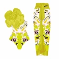 Yellow one-shoulder swimsuit with floral applique and matching tropical print sarong - S / Top And Bottom / Yellow