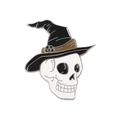 Skull pin badge wearing a wizard hat with a star ornament, black and white enamel finish - Wizard Hat Skull Style (XZ5968)