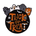 Halloween Trick or Treat enamel brooch featuring a pumpkin, ghost, and tombstone design - Trick or Treat Pumpkin Ghost Style (xz6809)