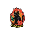 Lustige schwarze Katze Emaille-Anstecknadel mit Molotowcocktail und Let it burn Text - Schwarze Katze Mit Benzinhandschuh (QHXZ3401)