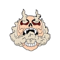 Skull enamel brooch featuring beige smoke horns and sharp white fangs on white background - Fangs Smoke Skull Style (XZ7337)