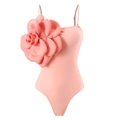 Pink one-piece swimsuit featuring a large 3D camellia flower and high-cut slim fit - S / Top (Y325) / Pink