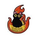 Lustige Emaille-Anstecknadel mit schwarzer Katze, Feuer und It's Fine I'm Fine Text - Katze in Flammen mit Slogan-Schild (QHXZ4059)
