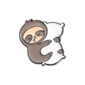 Cute enamel pin of a sleeping brown sloth with a white pillow and gold trim - Holding Pillow Style (QHXZ1176)