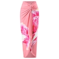 Pink tropical floral wrap maxi skirt with waist twist knot detail for women - S / Bottom (Y316) / Pink Print