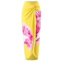 Yellow sarong wrap skirt with pink floral print and twist waist detail for summer resort wear - S / Bottom (Y316) / Yellow Floral