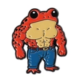 Spilla smaltata con rana rossa muscolosa e jeans blu per amanti del fitness - Stile Rana Muscolosa (QHXZ4191)