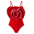 Red one-piece swimsuit featuring a large 3D rose floral design with slim straps - S / Top (Y225) / Red
