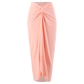 Peach pink chiffon beach skirt with elegant waist knot and draped ruffled design - S / Bottom (Y325) / Pink