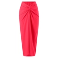 Vibrant coral pink slim fit maxi dress with elegant twist knot waist detail - M / Bottom (Y325) / Rose Red