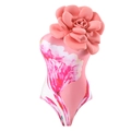Pink one-shoulder swimsuit with 3D flower and white floral patterns - M / Top (Y316) / Pink