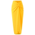 Chic bright yellow midi skirt with twist front knot and elegant draped pleats - One Size / Bottoms / Yellow