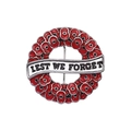 Poppy flower enamel brooch with Lest We Forget banner for remembrance and coat decor - Silver Trim Poppy Wreath Style (QSXZ316)
