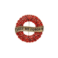 Poppy wreath brooch with Lest We Forget gold bar on a white background for remembrance - Gold Trim Poppy Wreath Style (QSXZ315)