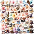 Set of 50 vintage gramophone stickers with floral watercolor designs for DIY decor - Vintage Floral Gramophone Styles