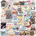 50 pack of cartoon literary stickers featuring vintage typewriters, books, and ink for DIY - Writer Literary Theme Set