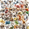 Set di 50 adesivi impermeabili con animali origami per laptop e chitarre - Stile Animale Low Poly