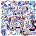 Vaporwave holographic stickers for laptops and guitars featuring colorful laser finish - Holographic Vaporwave Psychedelic Series