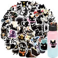 50pcs waterproof black cat stickers for decorating laptops, guitars, and water bottles - Black Cat Theme Set